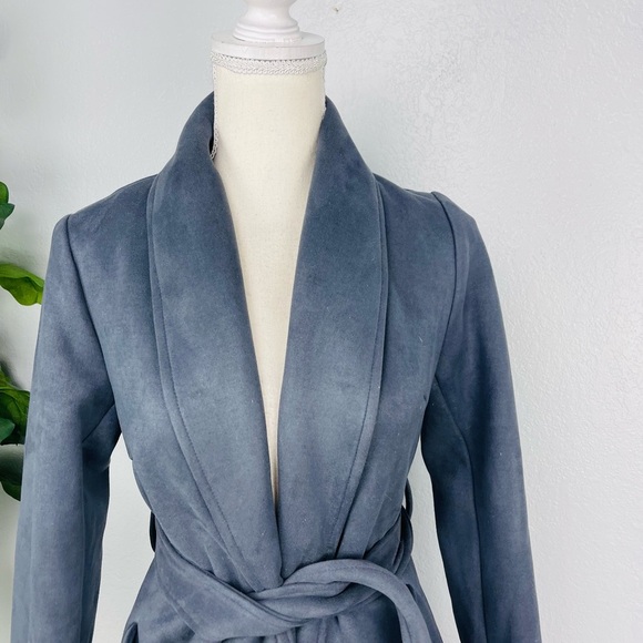 L’Atiste Grey Faux Suede Open Wrap long Coat - Picture 7 of 9